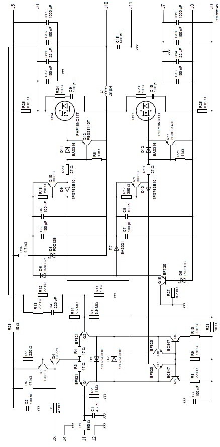 schema Amplificator audio 200 watts cu tranzistori MOSFET