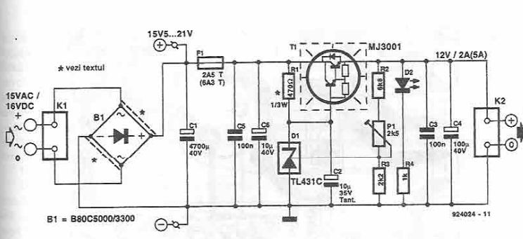 schema circuit Stabilizator 12V cu tranzistor