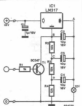 schema electronica Avertizor optic cu Lm317